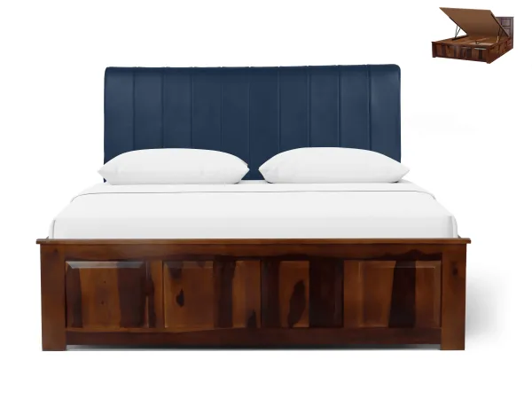 Regal Queen Hydraulic Storage Bed in Navy Blue Leatherite